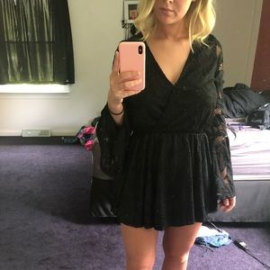 Black lace dress with bell sleeves